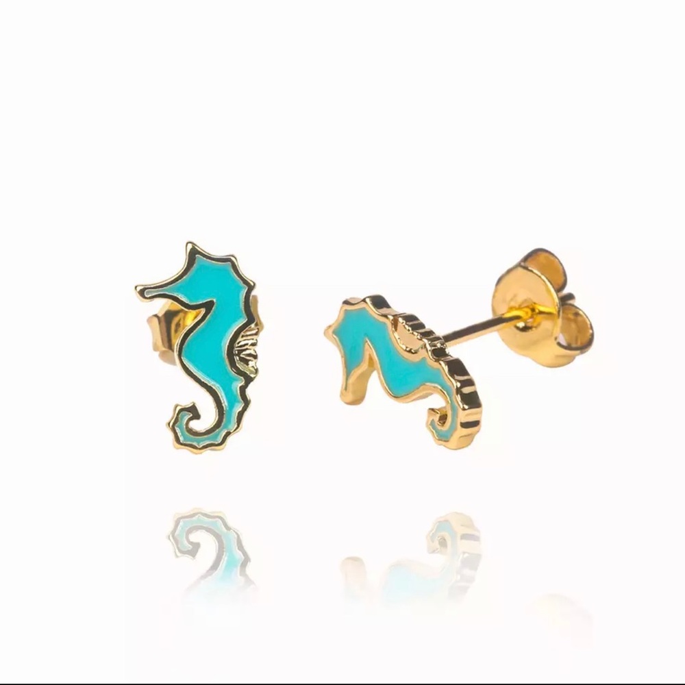 seahorse earrings - aqua&red.